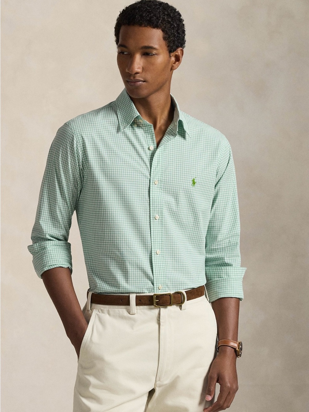 Classic Green Gingham Cotton Button -Down Shirt -XXL Men's